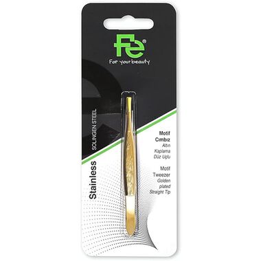 Fe Tweezers Motif Golden Plated Straight Tip 1 Piece Fep1058