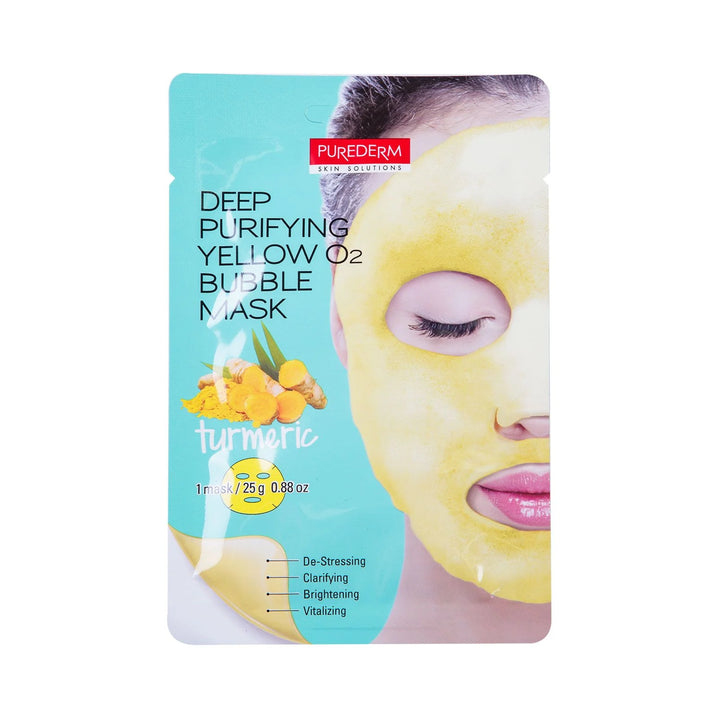 Purederm Deep Purifying Yellow O2 Bubble Mask Turmeric 1pcs