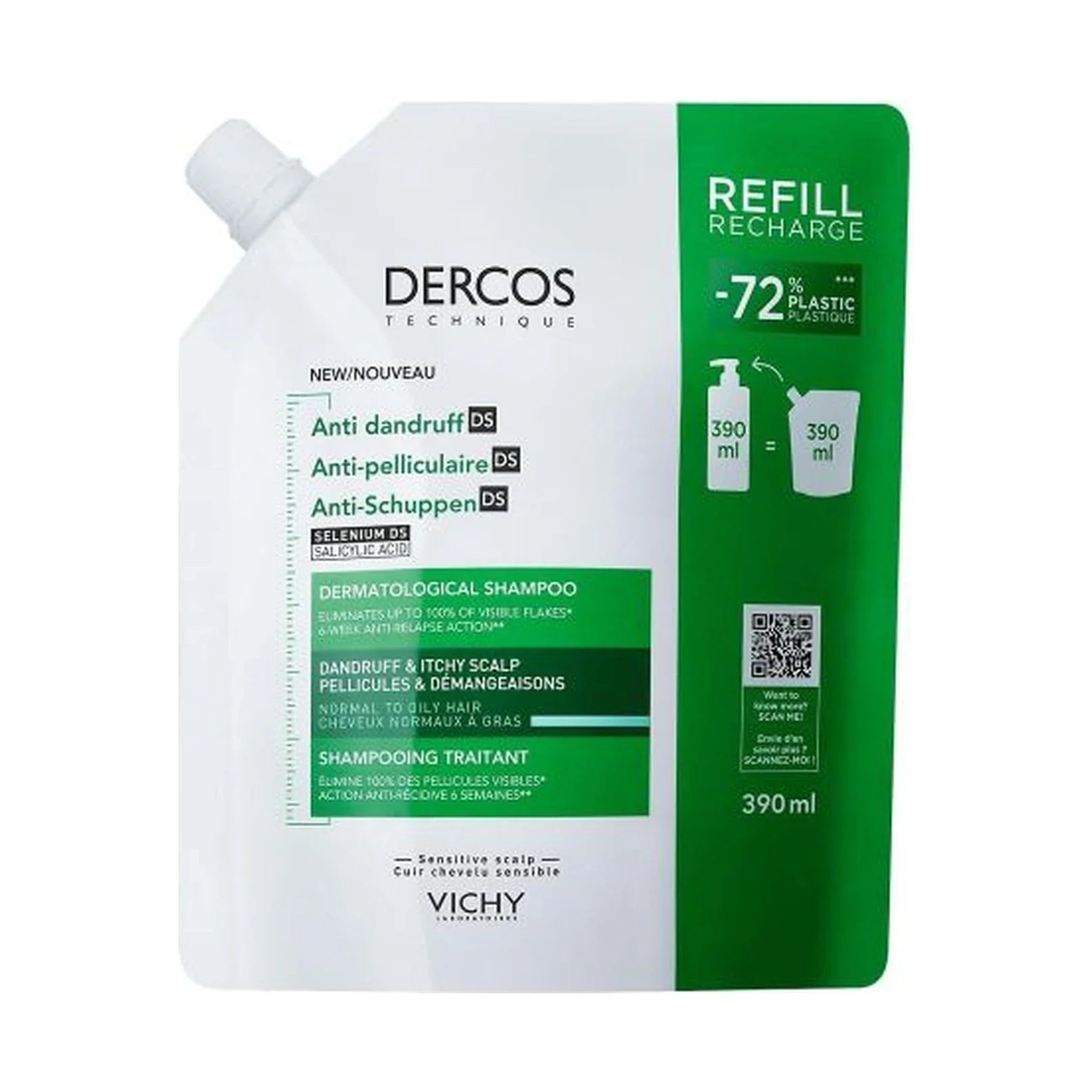 Vichy Dercos Anti-Dandruff Shampoo for Oily Hair 390 ml Refill Pouch